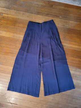 Anthropologie Deep Navy Linen-Blend Pants